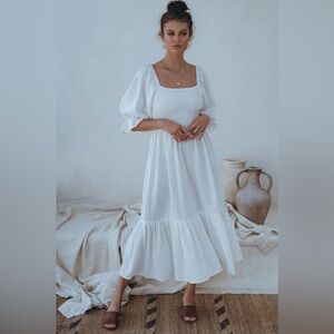 Bali Lane Smocked Midi Linen Dress